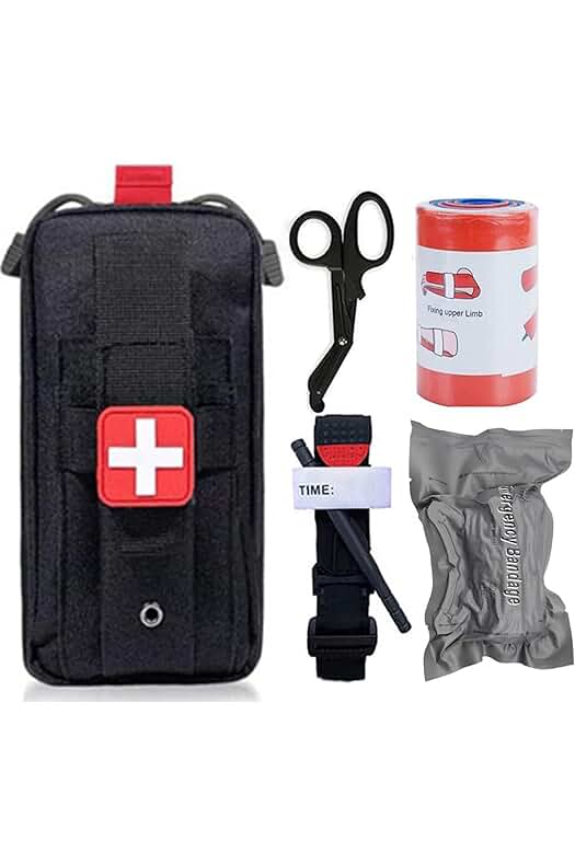 Kit esencial de primeros auxilios para sobrevivir en situaciones de emergencia al aire libre.