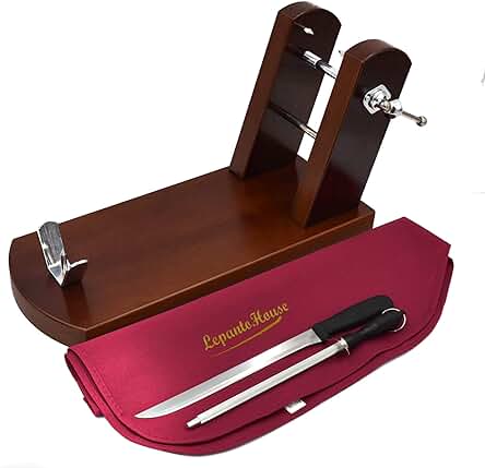 Kit Jamonero LepantoHouse: Rioja Nogal + Cuchillo + Chaira + Cubre Jamón - ¡El Mejor Jamonero!