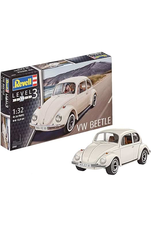 Kit modelo Volkswagen Beetle en escala 1:32, color blanco, 13 cm de largo