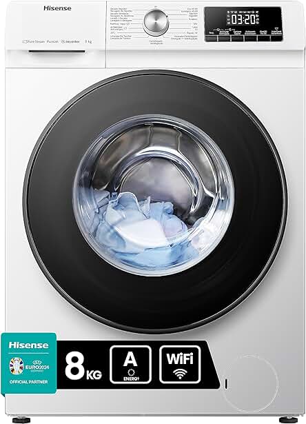 Lavadora Hisense WFQA8014EVJMW - Conexión Wifi, Vapor, Carga Frontal 8 Kg, Eficiente Inverter