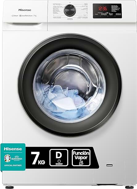 Lavadora Hisense WFVB7012EM - Eficiente y versátil, con vapor y 15 programas de lavado.