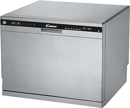 Lavavajillas compacto Candy CDCP 6S con 6 servicios y sistema antidesbordamiento.