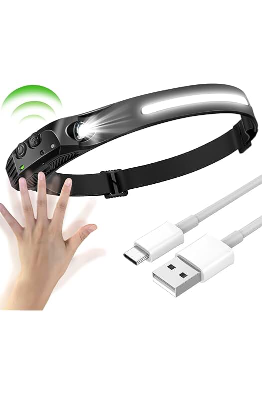 Linterna Frontal LED Recargable, Potente Luz de Cabeza con USB, Ideal para Camping y Running.