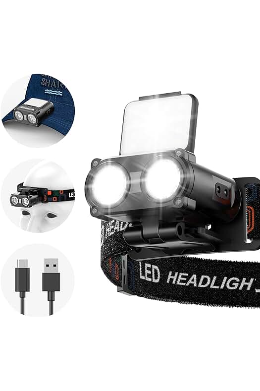 Linterna Frontal LED Recargable y Resistente al Agua para Camping, Correr y Pesca