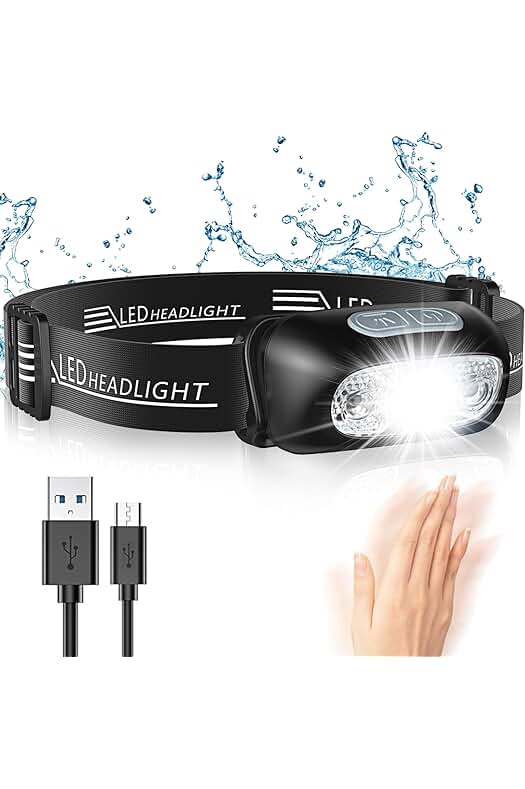 Linterna frontal recargable USB con sensor y 4 modos de luz impermeable - 500 lúmenes