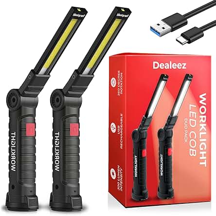 Linterna LED Recargable para Taller - Lámpara de Trabajo Portátil y Potente para Profesionales (Negro)
