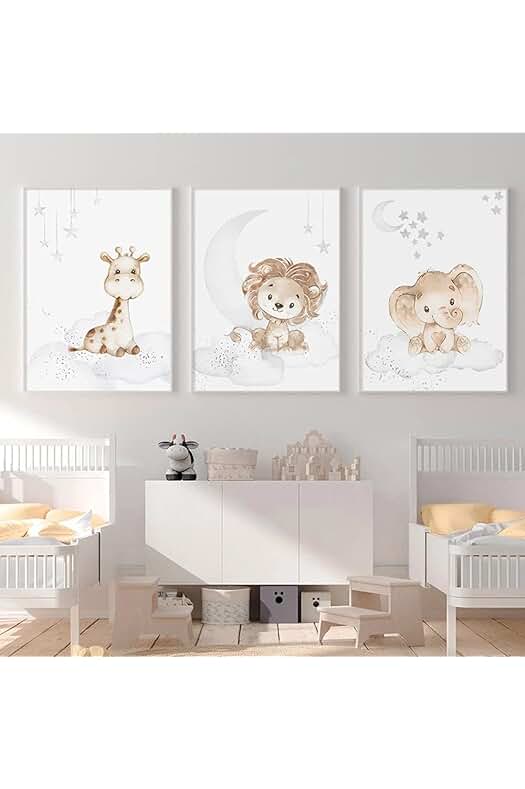 Láminas de animales para decoración infantil sin marco - Ideal para habitaciones de bebés y niños