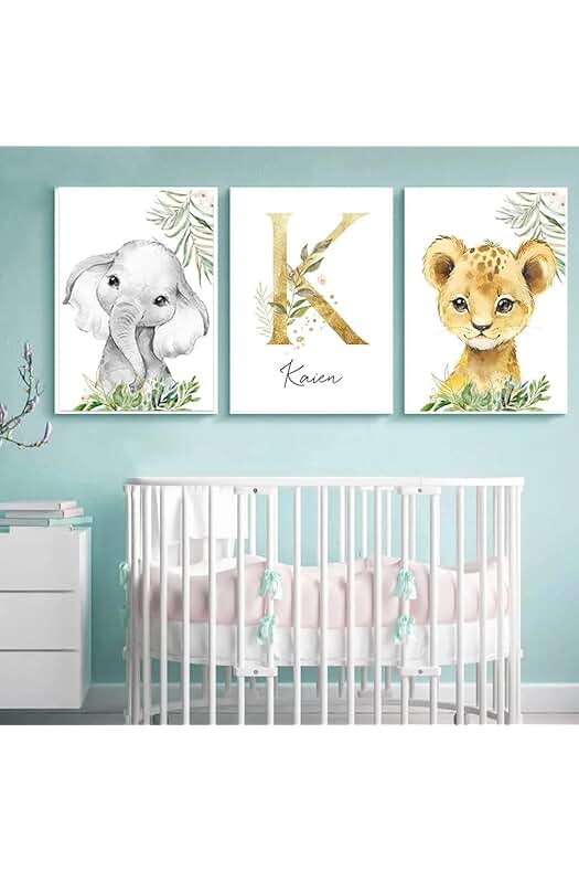 Láminas personalizadas de animales para la habitación del bebé.