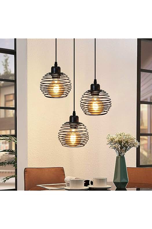 Lámpara colgante de diseño retro con jaulas metálicas y cable orientable - Negra