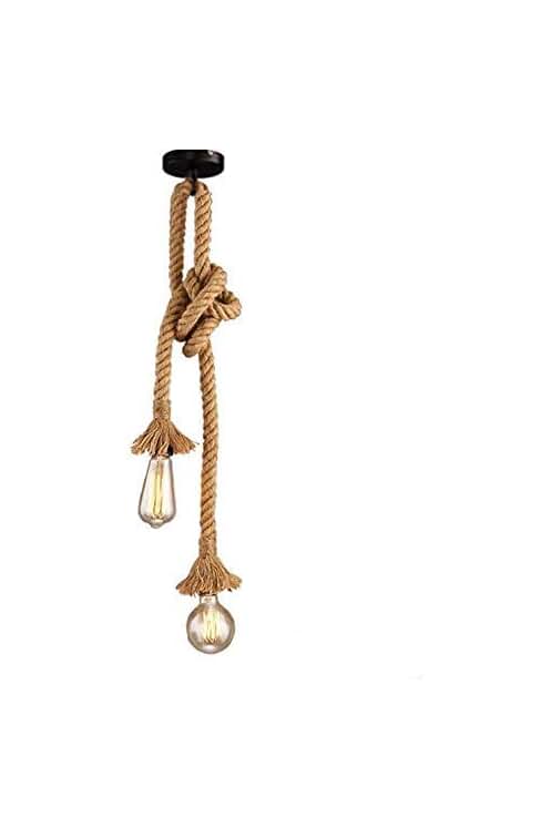 Lámpara colgante industrial de diseño vintage con cuerda doble de cáñamo - 60cm+60cm