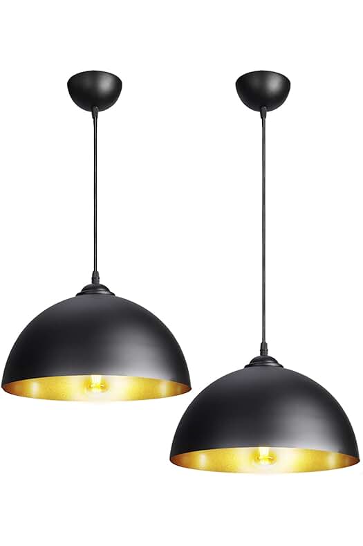 Lámpara colgante industrial retro de metal - Set de 2 unidades - Negro - Ø300mm.