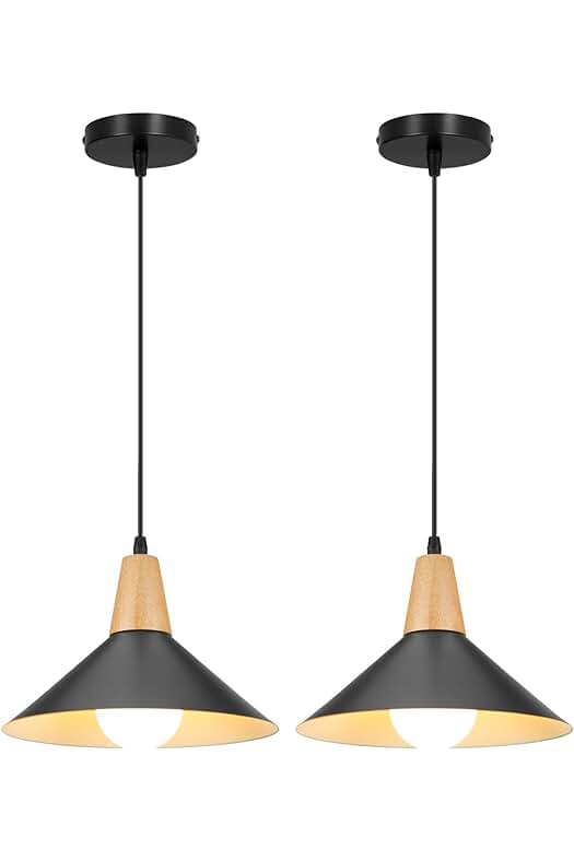 Lámpara colgante industrial retro de metal y madera para cocina, comedor y cafetería.