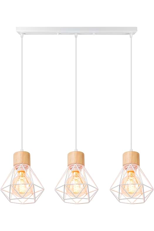 Lámpara Colgante Retro de Diseño de Jaula en Blanco para Comedor o Cocina.