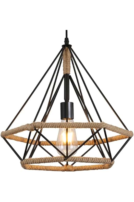 Lámpara Colgante Vintage de Metal con Cuerda de Cáñamo, Estilo Industrial para Decoración de Interiores