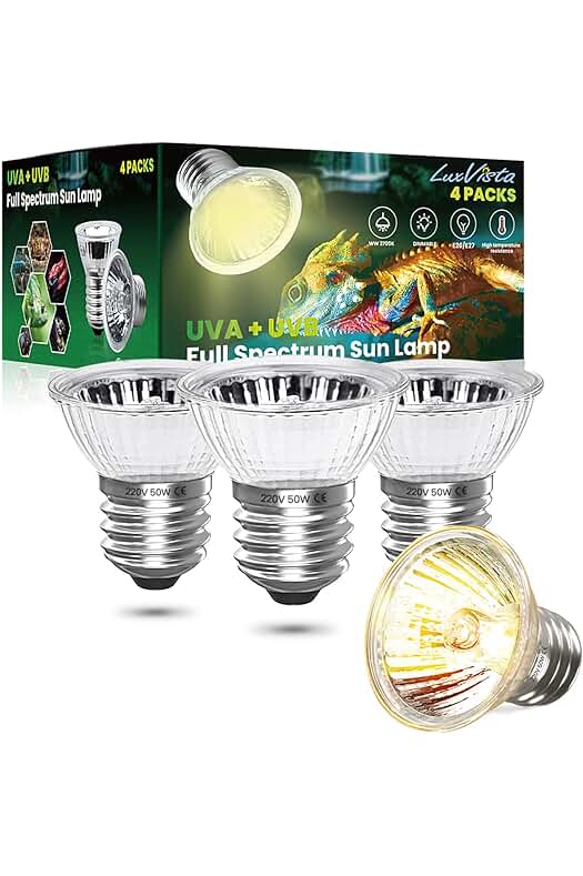 Lámpara de Calentamiento Solar para Reptiles y Anfibios: Luxvista E27 50W UVA UVB (4-Unidades)