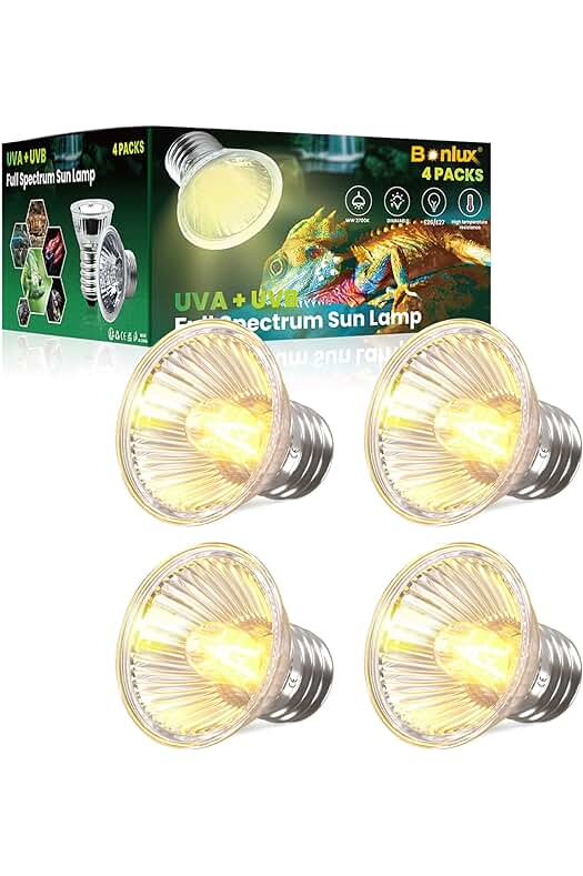 Lámpara de calor para reptiles, mascotas y anfibios: Bonlux UVA + UVB, espectro completo (4 unidades)