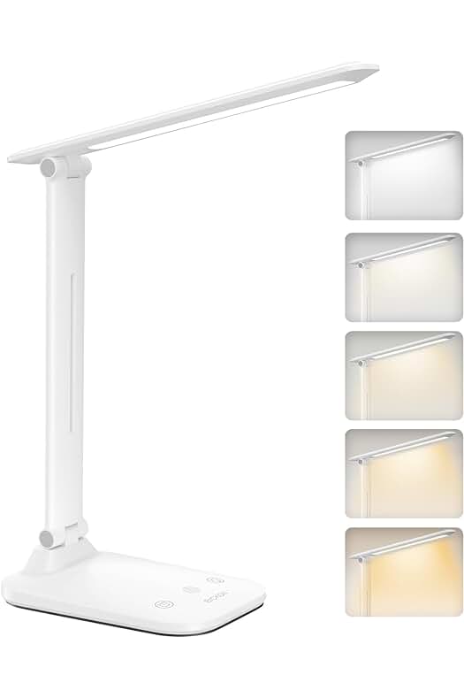 Lámpara de escritorio LED BICKON: Iluminación ajustable, plegable y portátil con función de memoria.