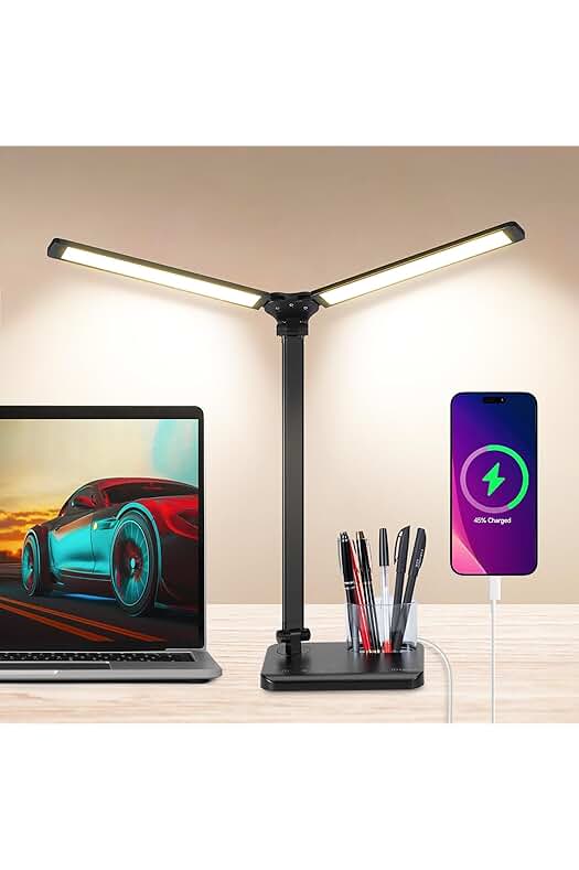 Lámpara de Escritorio LED de Diseño Ergonómico y Regulable con Puerto USB y Temporizador.