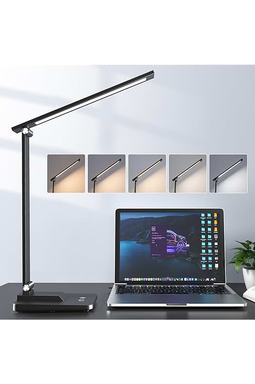 Lámpara de escritorio LED plegable y regulable con 15 modos de iluminación.
