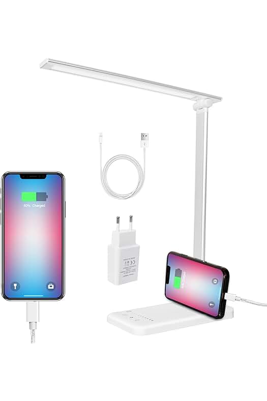 Lámpara de escritorio LED regulable con protección ocular y carga USB