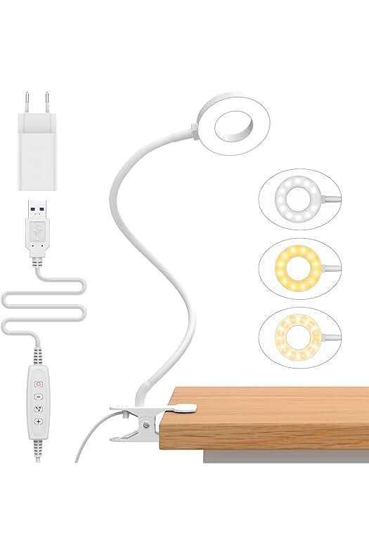Lámpara de lectura con clip iZELL - Luz regulable de 23 LED para escritorio y estudio.