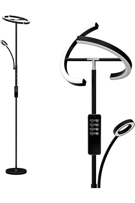 Lámpara de pie LED regulable con mando a distancia para salón, dormitorio y oficina.
