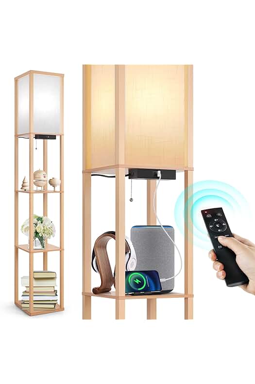 Lámpara de pie moderna con estantes, luz ajustable y control remoto - ¡Ideal para cualquier espacio!