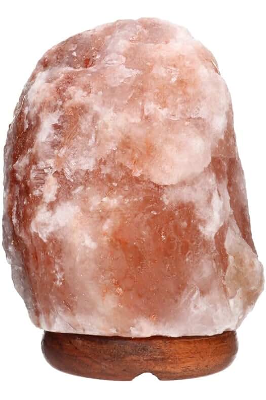 Lámpara de Sal del Himalaya con Base de Madera - Luz Relajante y Natural