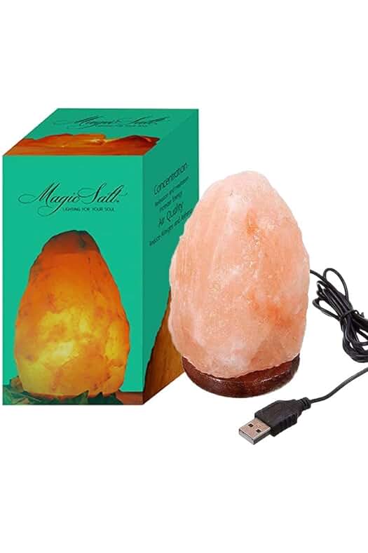 Lámpara de sal del Himalaya USB - Rosa - Lámpara de escritorio con base de madera.