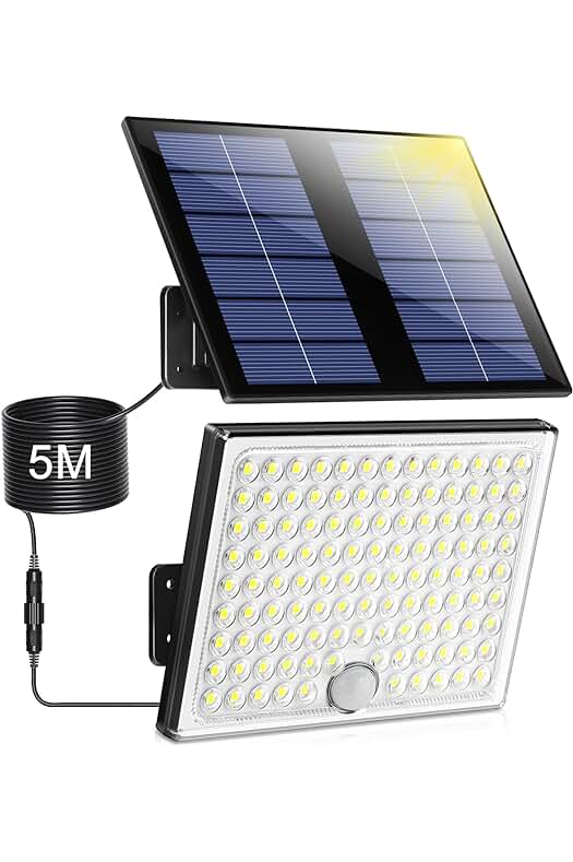 Lámpara Solar Exterior: Potente iluminación LED con sensor de movimiento y cable de 5m.