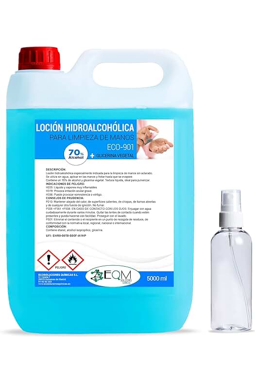 Loción Hidroalcohólica para manos | EQM SOLUCIONES QUÍMICAS | ECO-901 | 5L | Certificada por Laboratorio