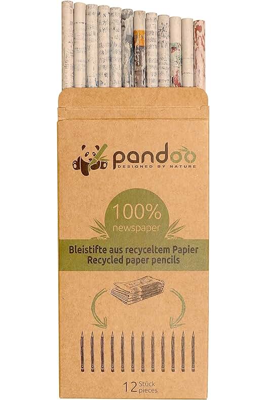 Lápices ecológicos de pandoo: lápices HB hechos de papel de periódico reciclado, respetuosos con el medio ambiente.
