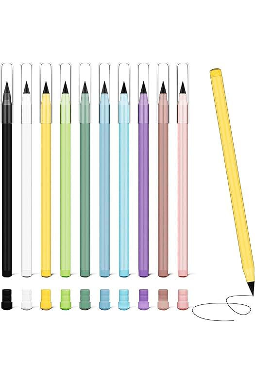 Lápices Eternos Portable: Bolígrafos Reutilizables sin Tinta, 10 PCS con Cauchos para Dibujo y Escritura