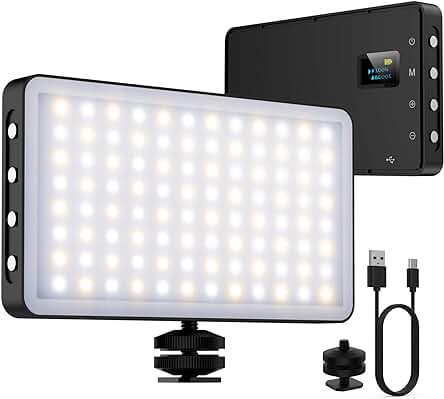 Luces LED para videocámaras y fotografía: 96 LEDs regulables, portátil con batería de 4000 mAh.