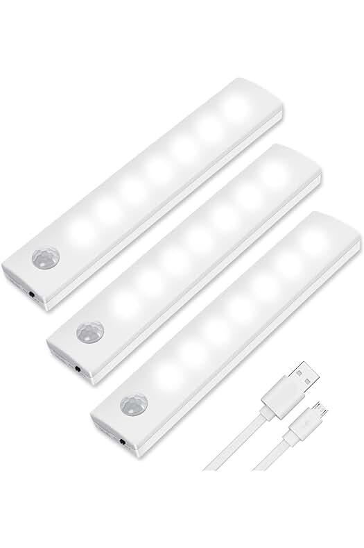 Luces LED portátiles sin cables para armarios, con sensor de movimiento y recargables por USB.