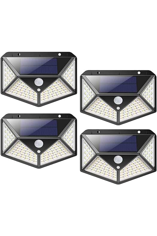 Luces Solares para Exteriores con Detector de Movimiento - 100 Led, Resistentes al Agua (4 Unidades)