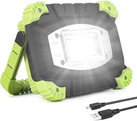 Luz de Trabajo Portátil Recargable 20W - Foco LED 2000 Lúmenes - Impermeable y Versátil.
