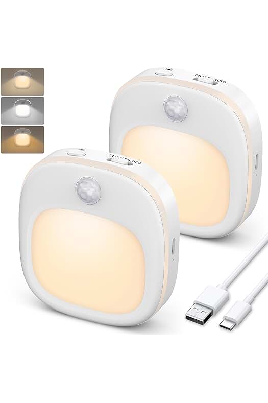 Luz Nocturna Recargable con Sensor de Movimiento y Modos de Color, [2 Piezas]