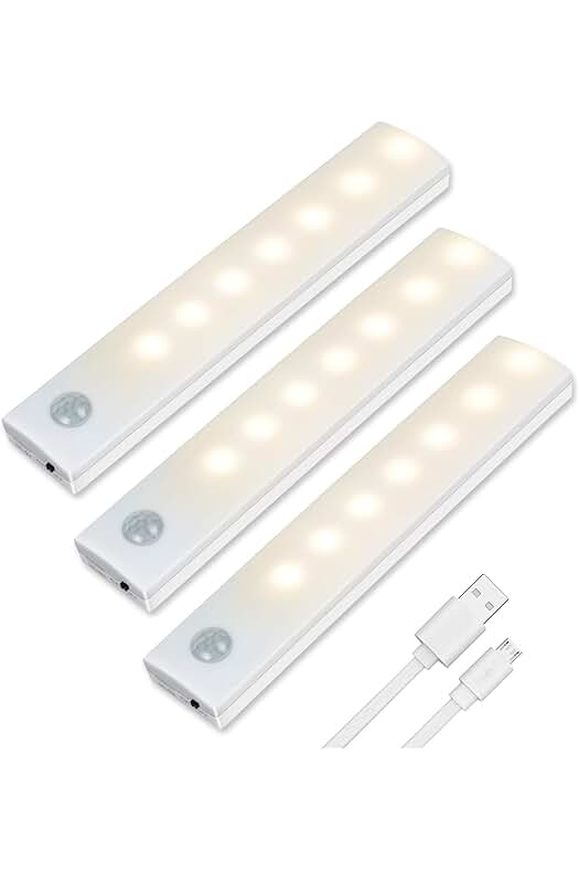 Luz sin cables portátil con sensor de movimiento y carga USB para armario y escalera.