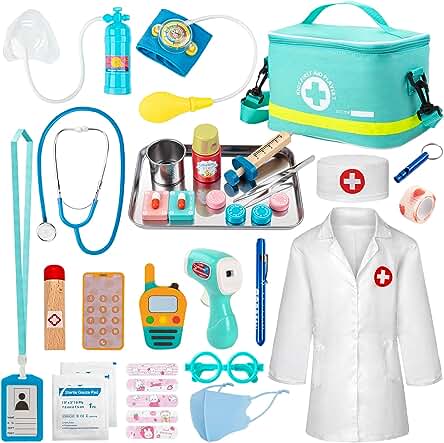 Maletín Médico de Juguete con Estetoscopio, Termómetro y Accesorios de Madera para Niños y Niñas