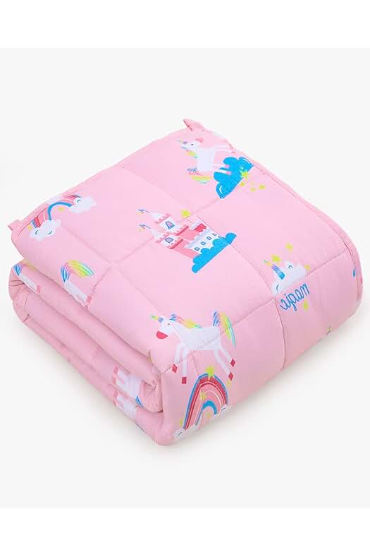 Manta pesada de unicornio rosa para niños pequeños, descanso natural y sueño acogedor