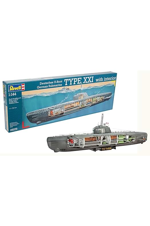 Maqueta submarino alemán Type XXI con detallado interior - Kit modelo 1:144 (5078) (05078)