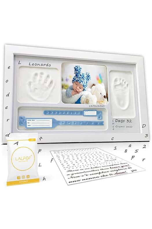 Marco Huella Bebe Personalizable con Nombre y Espacio para Objetos Especiales.