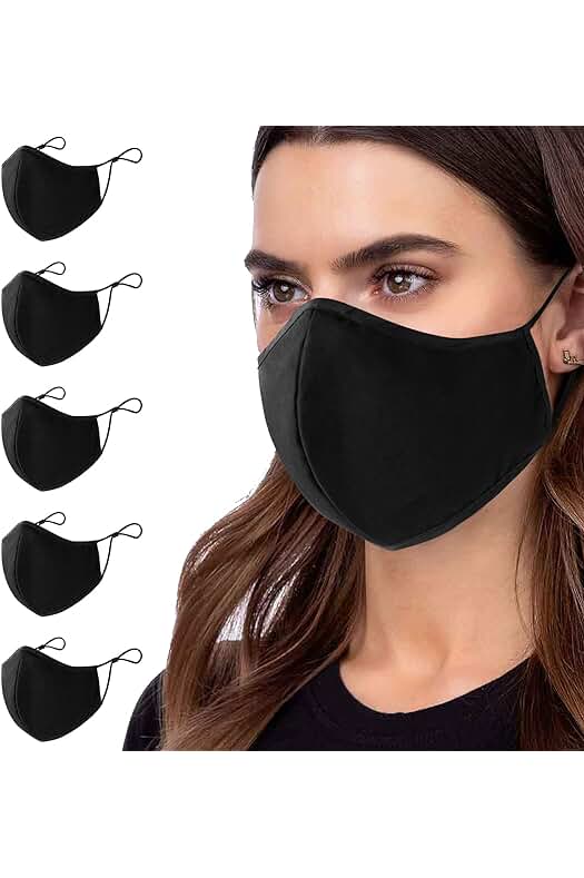 Mascarilla de Tela Lavable: Pack de 5 Mascarillas Reutilizables de Algodón, Ajustables y Anti-polvo