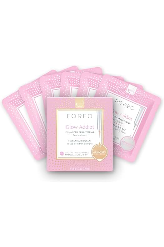 Mascarilla facial activa FOREO UFO Glow Addict, pack de 6, para piel opaca y apagada.