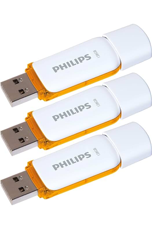 Memorias USB Philips de 128 GB: Pack de 3 unidades con capuchón y llavero.