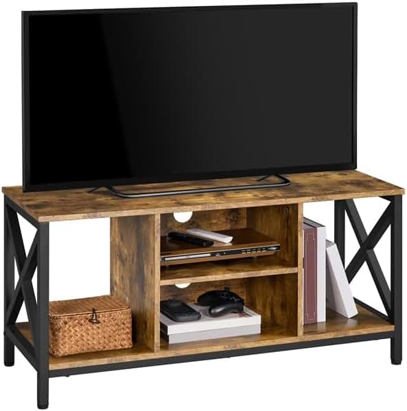 Mesa TV Industrial de Madera para Televisores de hasta 45 Pulgadas en Marrón.