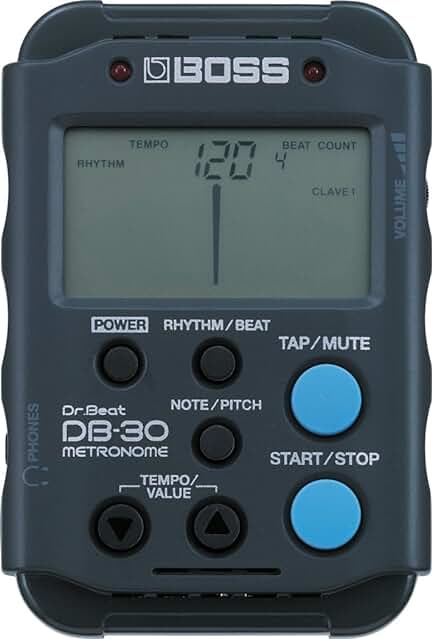 Metrónomo digital BOSS DB-30: Patrones divertidos y portátil para tocar al compás con facilidad.
