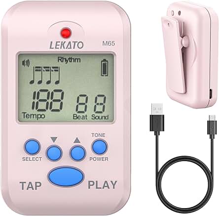 Metrónomo digital LEKATO: Compacto, portátil y recargable, perfecto para músicos de guitarra, piano, violín y tambor.