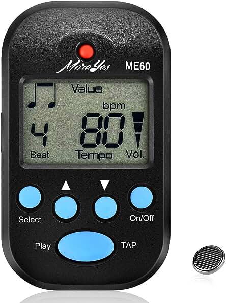Metrónomo digital portátil para músicos: ideal para saxofón, piano, guitarra, violín, flauta y tambor (negro)
